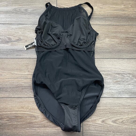 Alisha Levine High Neck One Piece Swimsuit Women's Size 8 Black Underwire - Picture 4 of 9